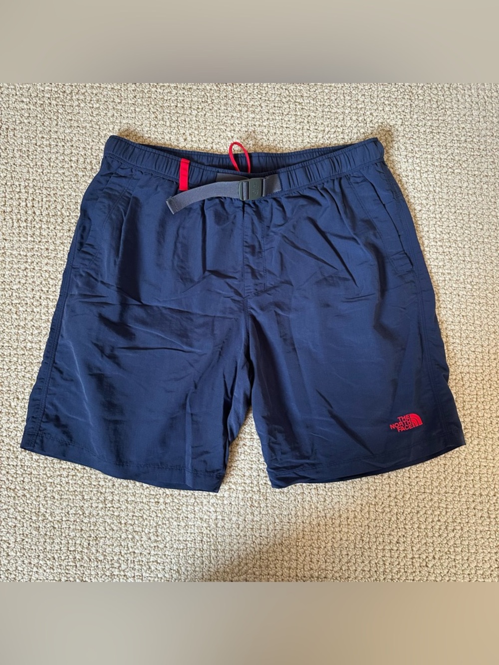 The North Face Navy Blue Men's Active Shorts with Red Accents